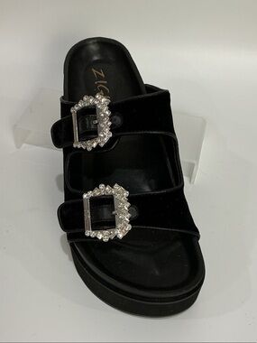 Zigi Rosalinda Black Velvet Double-Buckle Embellished Slide Mules, NEW, various